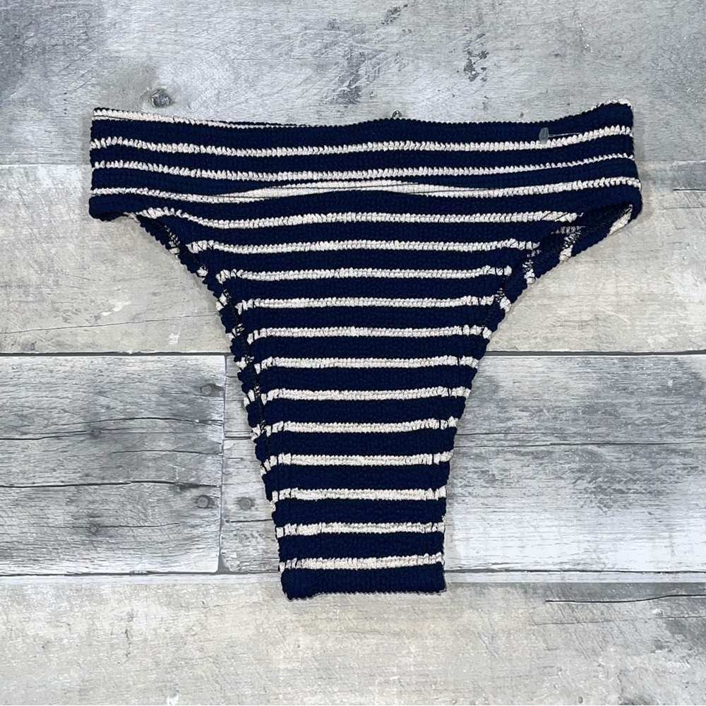 BOND-EYE The Savannah High-Waist Ribbed Bikini Bottoms - Navy/Stripes